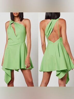 Cult Gaia ELIANA One-Shoulder Asymmetrical Mini Dress in Light Green